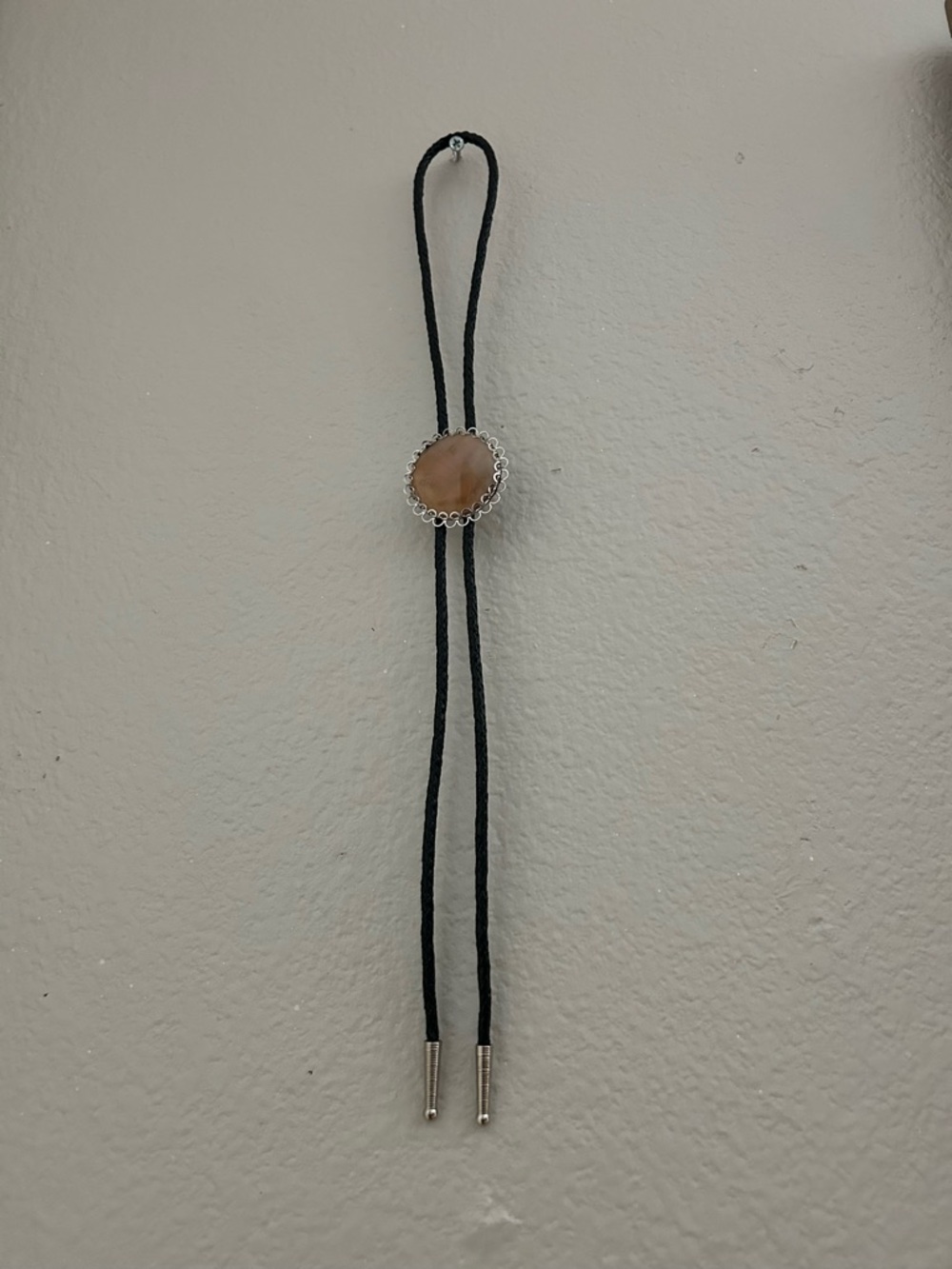 Classic Black Bolo Tie with Brown Stone Accent
